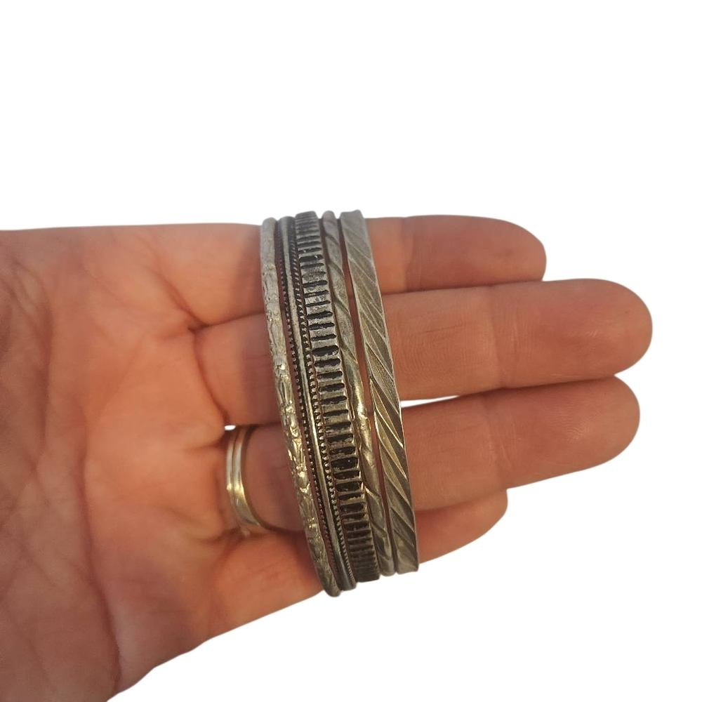 Elegant Silver-Tone Bangle Bracelets Set of 5β